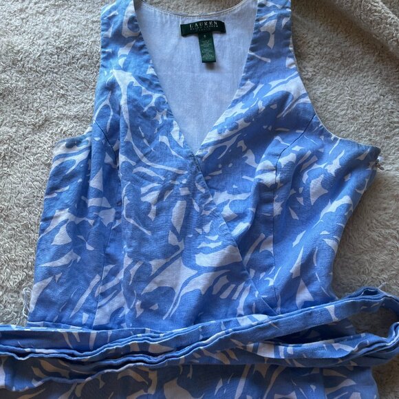 Ralph Lauren Linen Dress A Line Cut Blue and White Size 6 - Picture 1 of 6